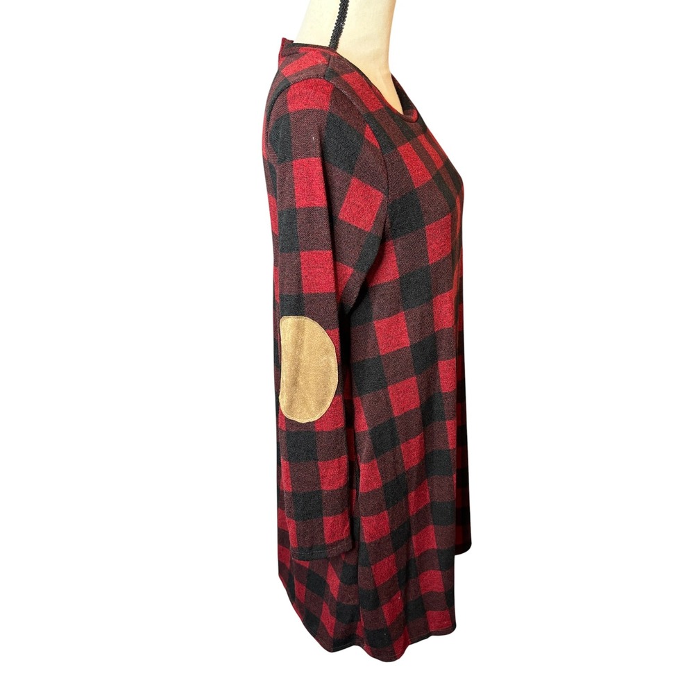 Vanilla Bay Red Black Buffalo Plaid Dress Elbow Patches Large